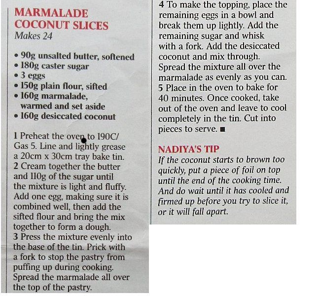 Marmalade and coconut cake recipe