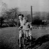 Tizer and Mum on tricycle