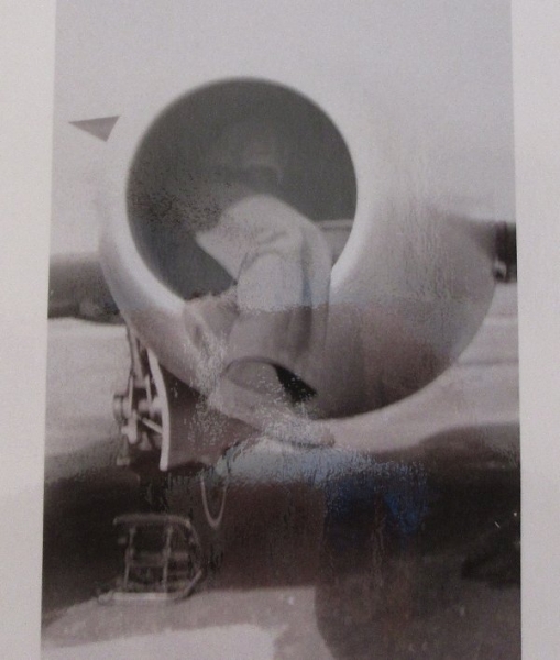 Gloster Meteor engine being checked at Westonzoyland airfield, Somerset