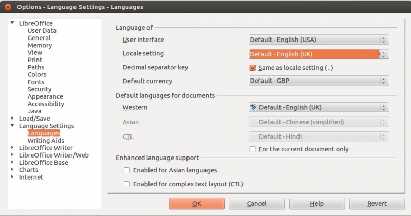 Libre Office languages