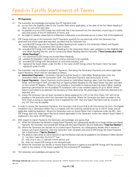 Typical page of FIT terms