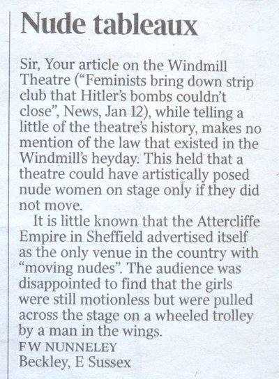 Letter from The Times - Nude tableaux