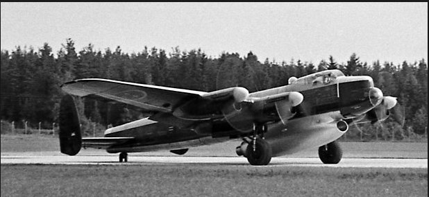 Lancaster with jet engine slung below fuselage
