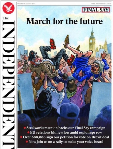 Front page of Independent, 17/08/18