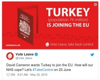 Twitter post about Turkey showing lie told by Leave campaign
