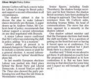 Labour Party to back 2nd EU Referendum (The Times, 19/06/19)