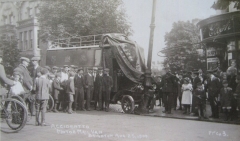 Postcard image of a mail van crash