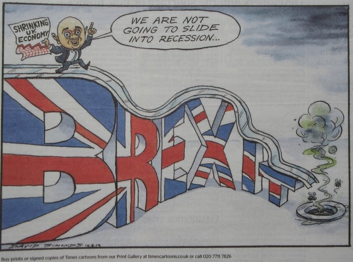 Cartoon from The Times, 10th Aug 2019 - Javid says no recession