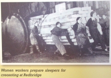 Creosoting sleepers, Corfe station museum photo