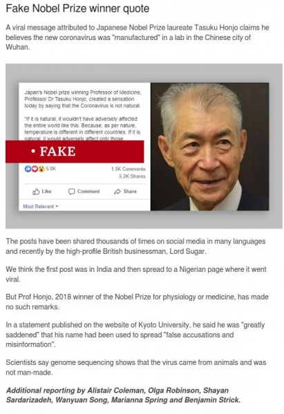 Covid and Nobel fake claim