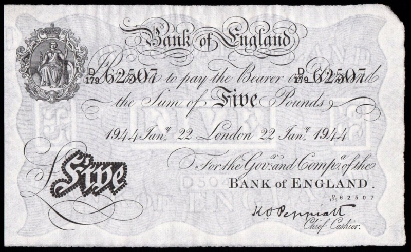 White Five Pound note