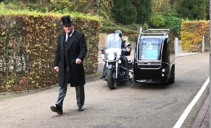 Motor cycle hearse - front