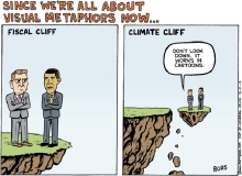 climate change cliff edge cartoon