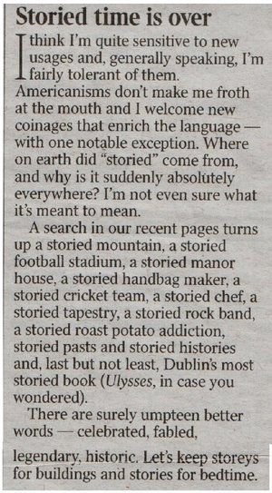 Clip from the Times about the word storied