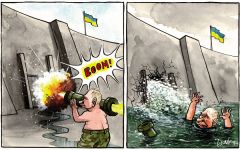 Putin dam attack cartoon