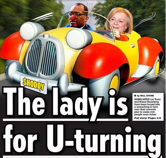 The lady is for turning - Daily Star front page, 041022