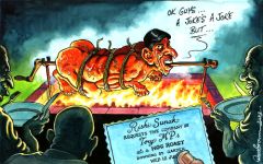 Sunak roasted  cartoon