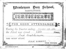Weslyan school certificate 1885