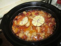 Garlic softening up in a stew.