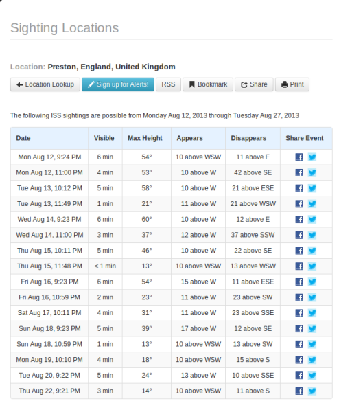 ISS sightings Preston