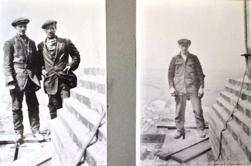 Workers on top of Rhodes chimney August 1923