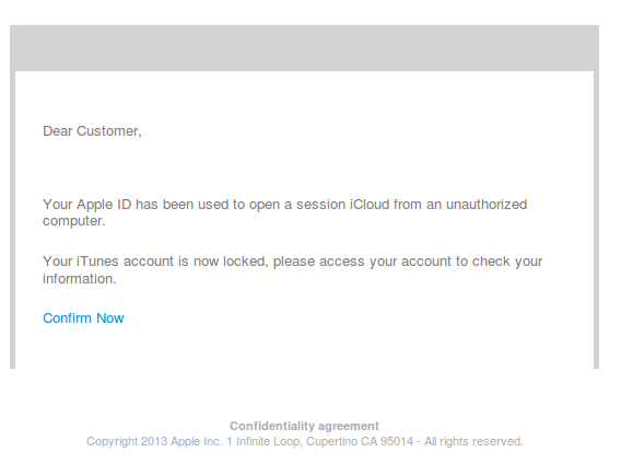 Apple scam email message