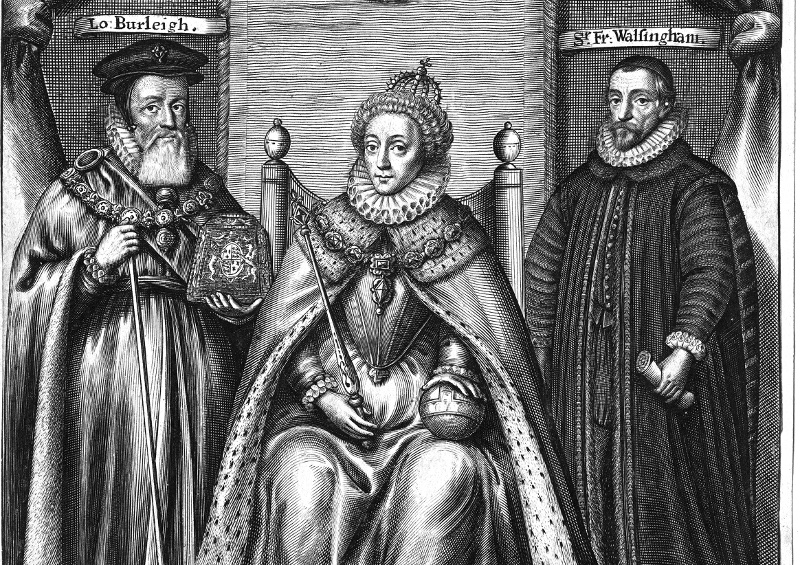 queen elizabeth with Burleigh and Walsingham