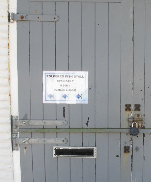 Polperro fish stall notice