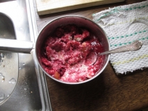 Plums, cream amd bread